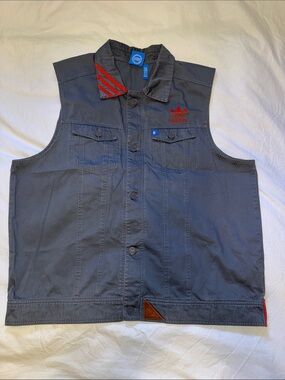 Adidas Gray Sleeveless Denim Vest with Red Logo Accents